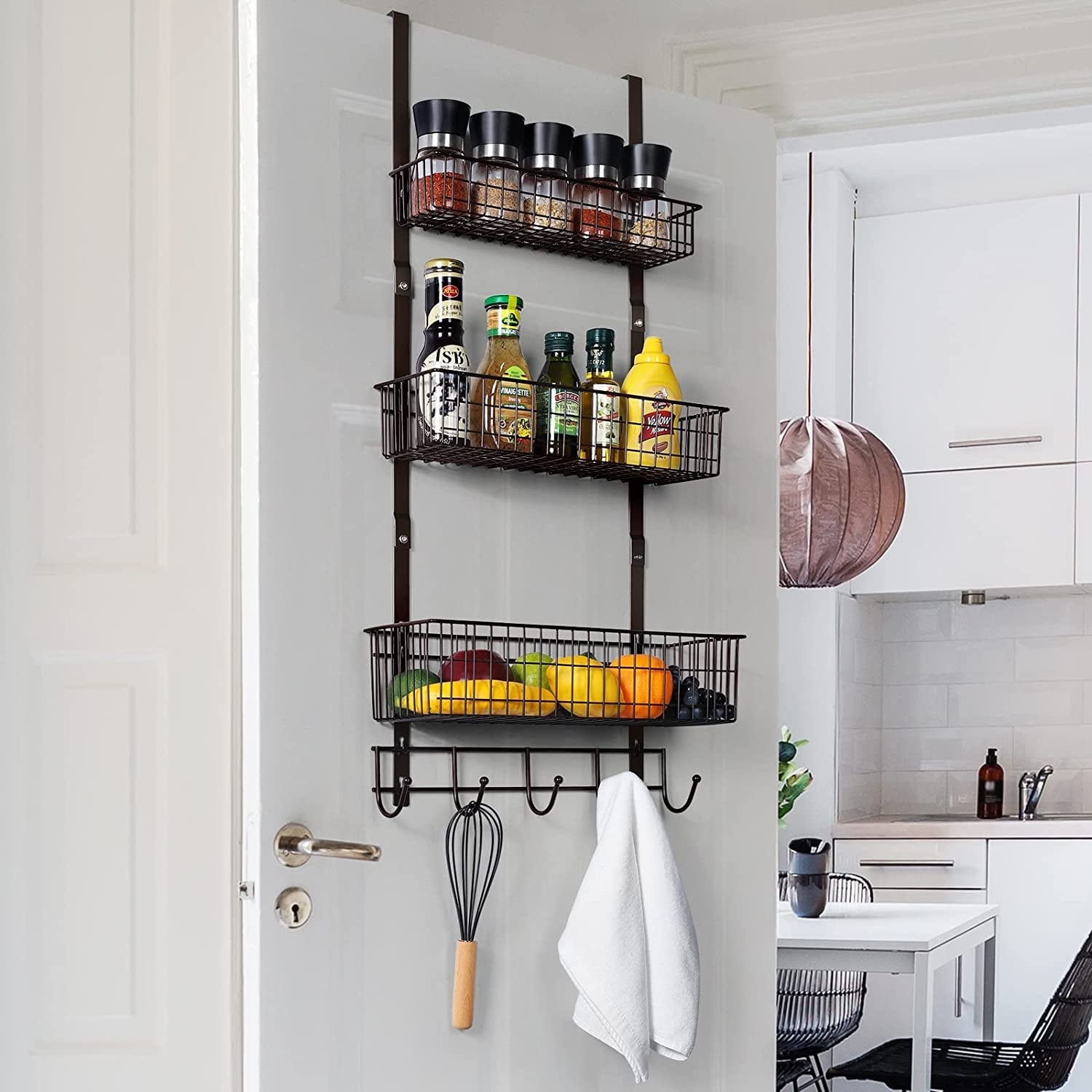 Over The Door Hanger with 2 Mesh Baskets 5 Hooks