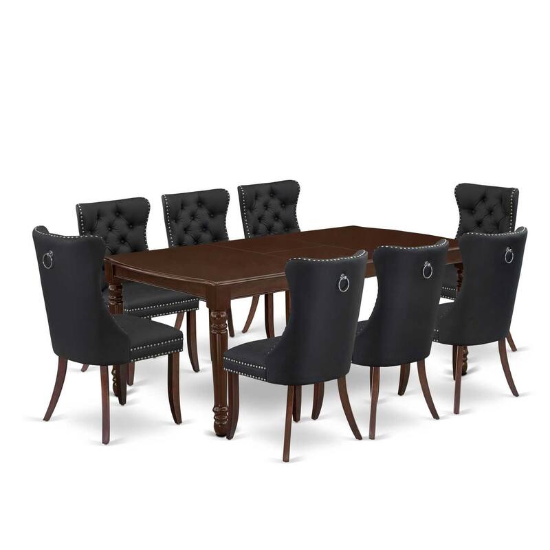 Modern 9 Piece Dining Set - Rectangle Table with 8 Chairs - Mahogany Finish