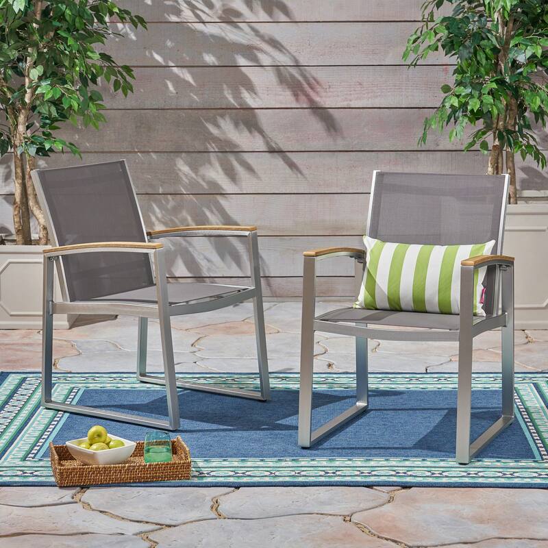 Modern 2 Piece Mesh Armrest Dining Chairs with Rust Proof Aluminum Frame for Dining Room Kitchen Bedroom Living Room Terrace