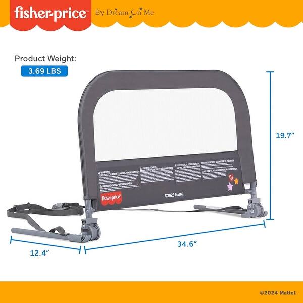 dimension image slide 0 of 2, Dream On Me Fisher-Price Little Naps Bed Rail for Todlders in Grey