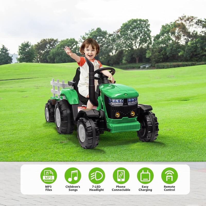 Kids Ride on Tractor with Remote Control, 12V Battery Powered Electric Tractor