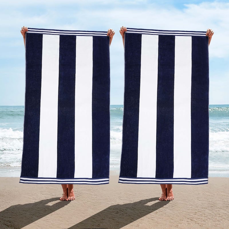 Superior Cabana Stripe Oversized Cotton Beach Towel (Set of 2) - Blue