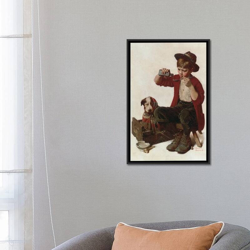 iCanvas "Sick Puppy" by Norman Rockwell Framed