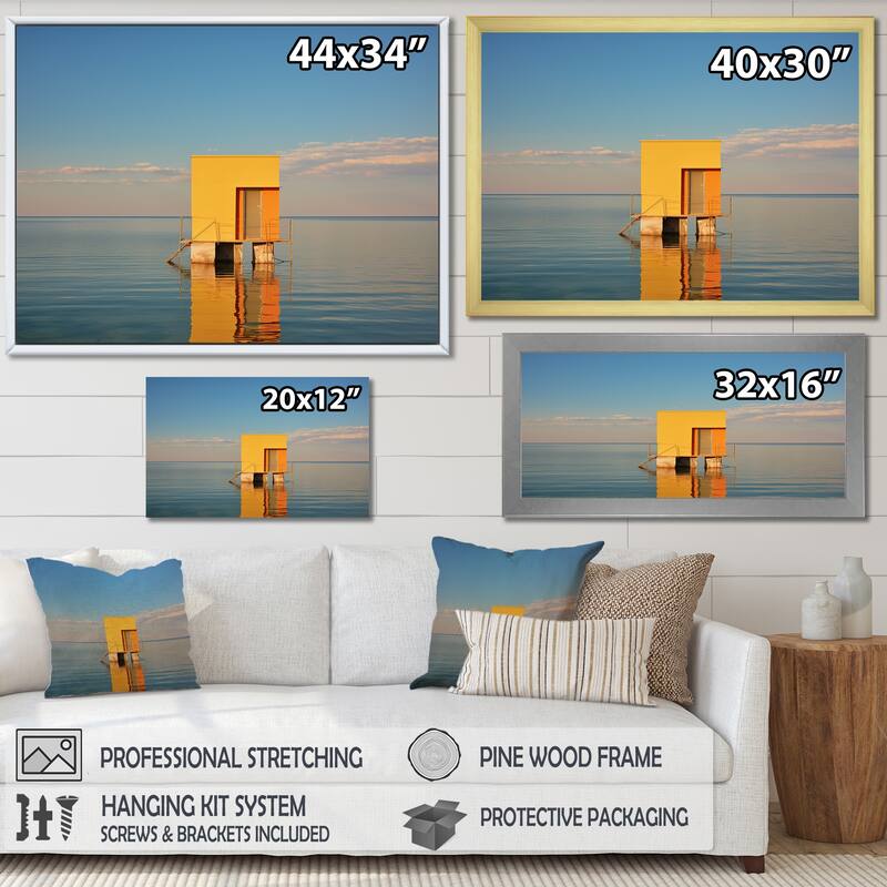 Designart "Coastal Minimalism Yellow Building In The Water I" Beach Framed Canvas Prints