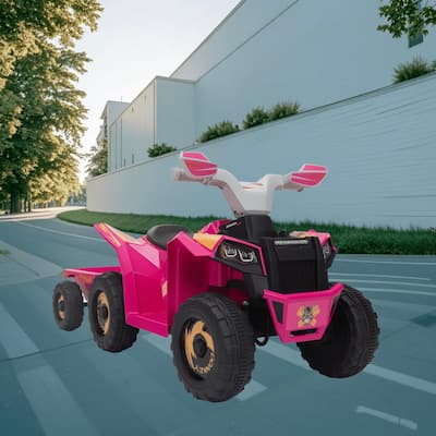 Electric 6V ATV Ride-On Car with Trailer, Bluetooth, Music, and Power Display, Vehicle Toy for 3-6 Years Boys and Girls