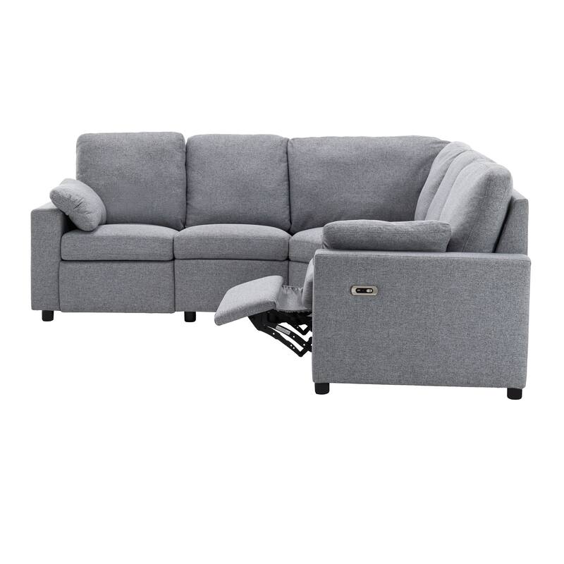 88.9" Linen Power Recliner Sectional Sofa with Storage Drawers