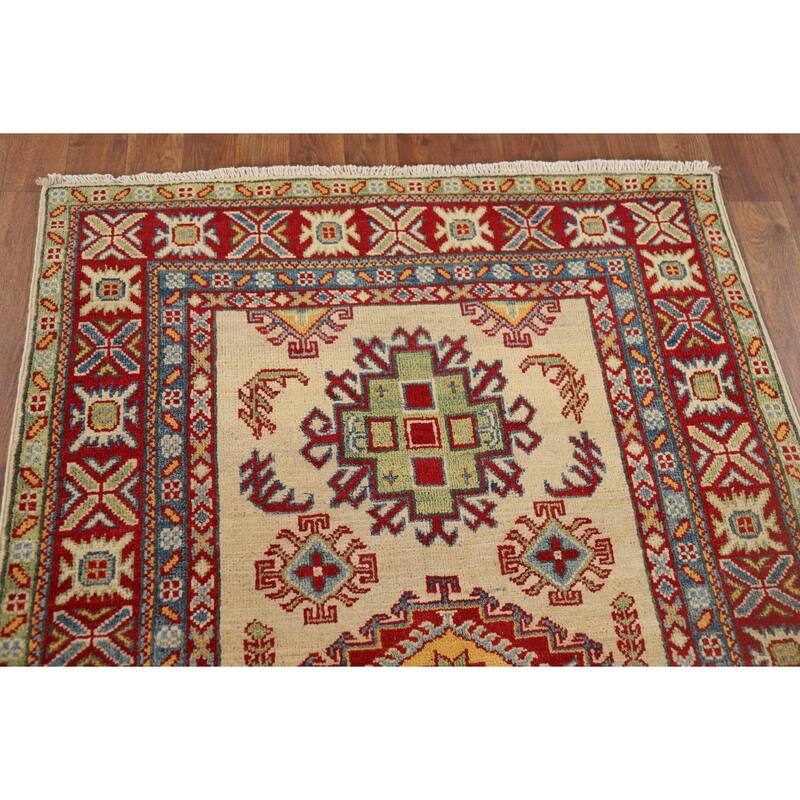 Traditional Kazak Oriental Accent Rug Hand-Knotted Wool Carpet - 3'5" x 4'10"