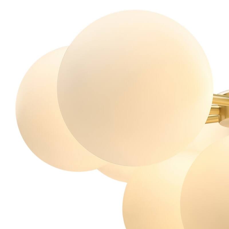 Modern 13-Light Brass Glass Globe Cluster Chandelier
