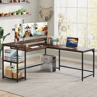 L Shaped Desk with Monitor Stand and Storage Shelves - Bed Bath ...
