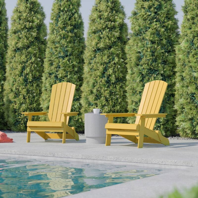 Set of 2 Poly Resin Folding Adirondack Chair-Indoor/Outdoor Patio Chair
