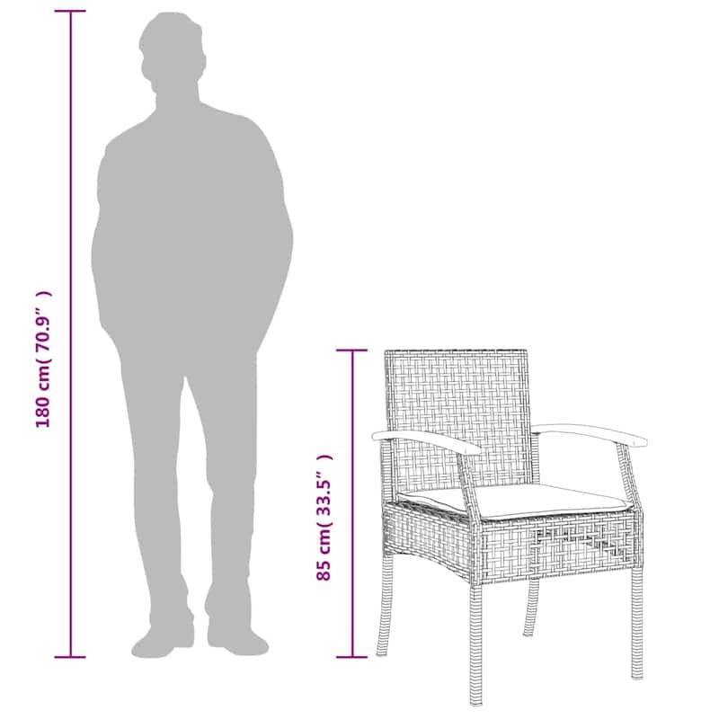 vidaXL Garden Chair Set of 2 Beige and Brown PE rattan Medium - 21.3 x 22.4 x 33.5 in