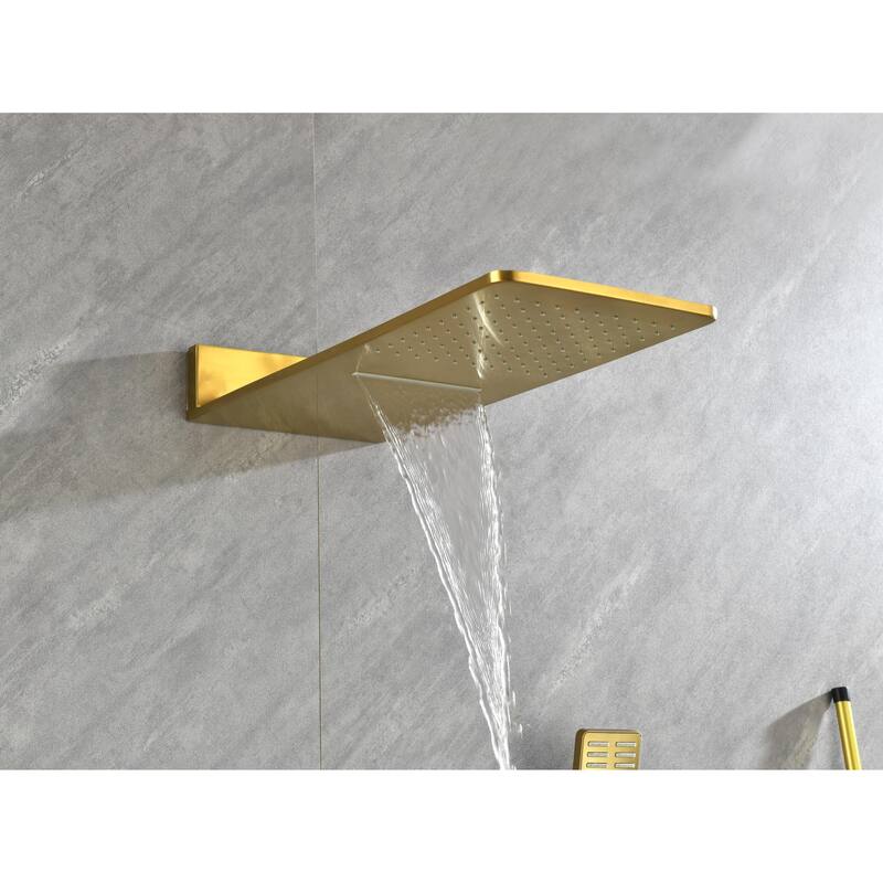 Wall Mounted Waterfall Rain Shower System With 3 Body Sprays & Handheld