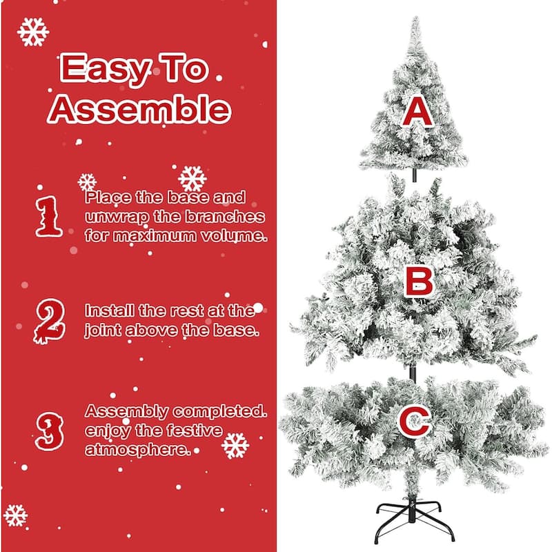 Suncrown 6ft/7ft Artificial Snow Flocked Christmas Tree with Metal Stable Stand Base for Indoor and Outdoor Holiday Decoration