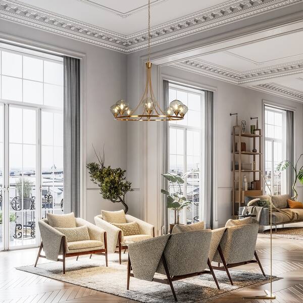 slide 2 of 16, Celesn Modern Gold 8-Light 39.3 in. Wheel Chandelier Glass Lights for Dining Living Room - D 39.3" x H 31.8"