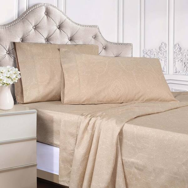 slide 2 of 3, Superior Italian Paisley Cotton Blend 600 Thread Count Bed Sheet Set California King - Sand