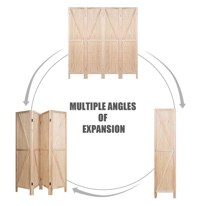 Costway 4Panels Folding Wooden Divider W/ V-shaped Design 5.6Ft Tall