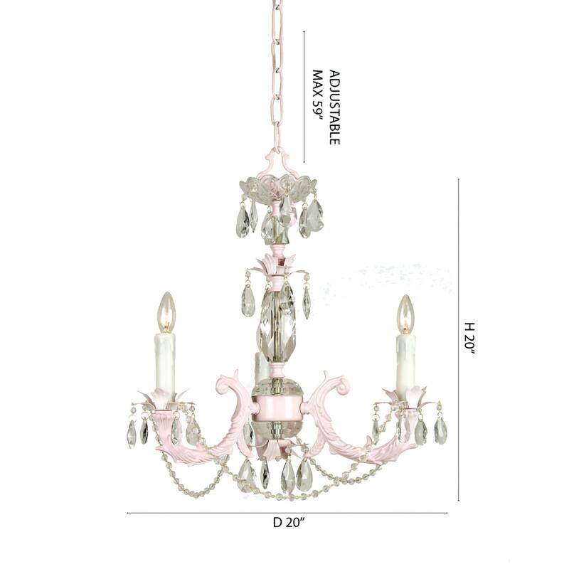 3-Light Pink Chandelier With Clear Crystal Accents