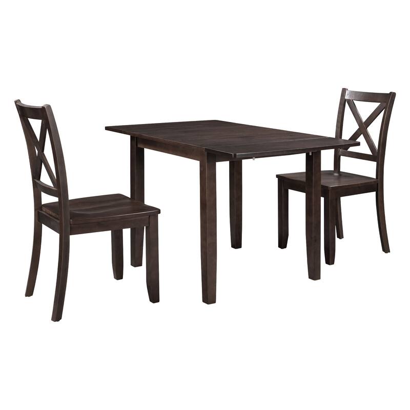 Espresso 3-Piece Breakfast Nook Dining Table Set with Drop Leaf Table & 2 Chairs