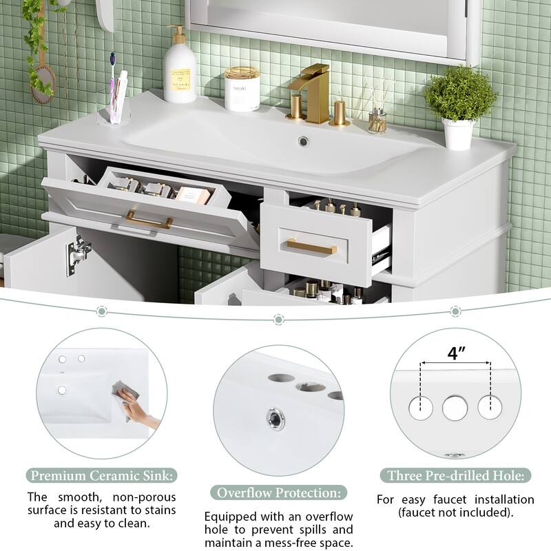Bathroom Vanity with Sink Combo, Bathroom Cabinet with 2 Soft Close Doors and 4 Drawers, Vanity Set with Tip-Out Drawer