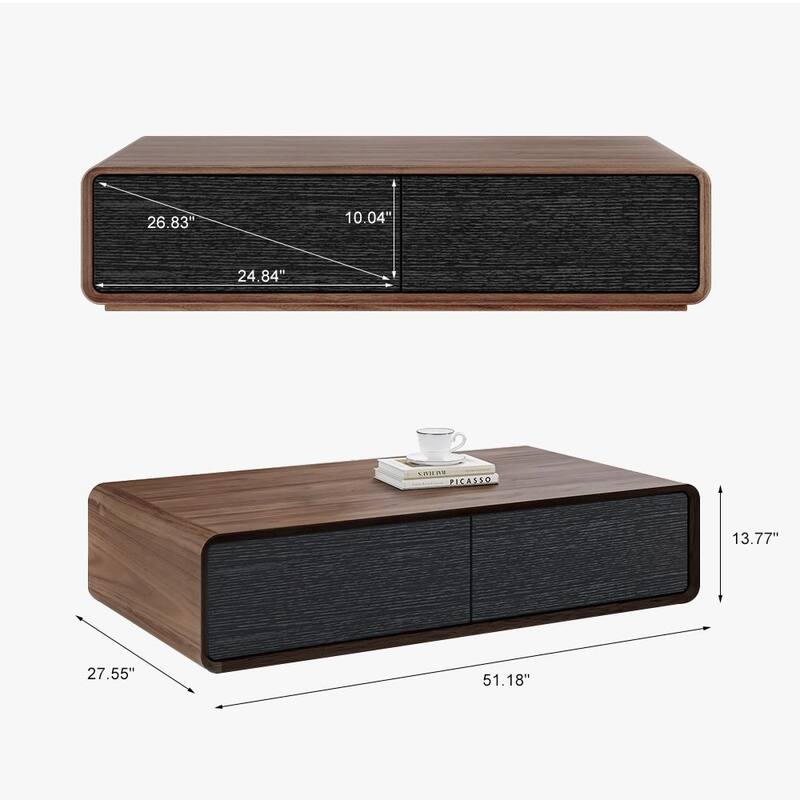 Rectangular TV Stand, Wood Veneer Media Console with 4 Drawers