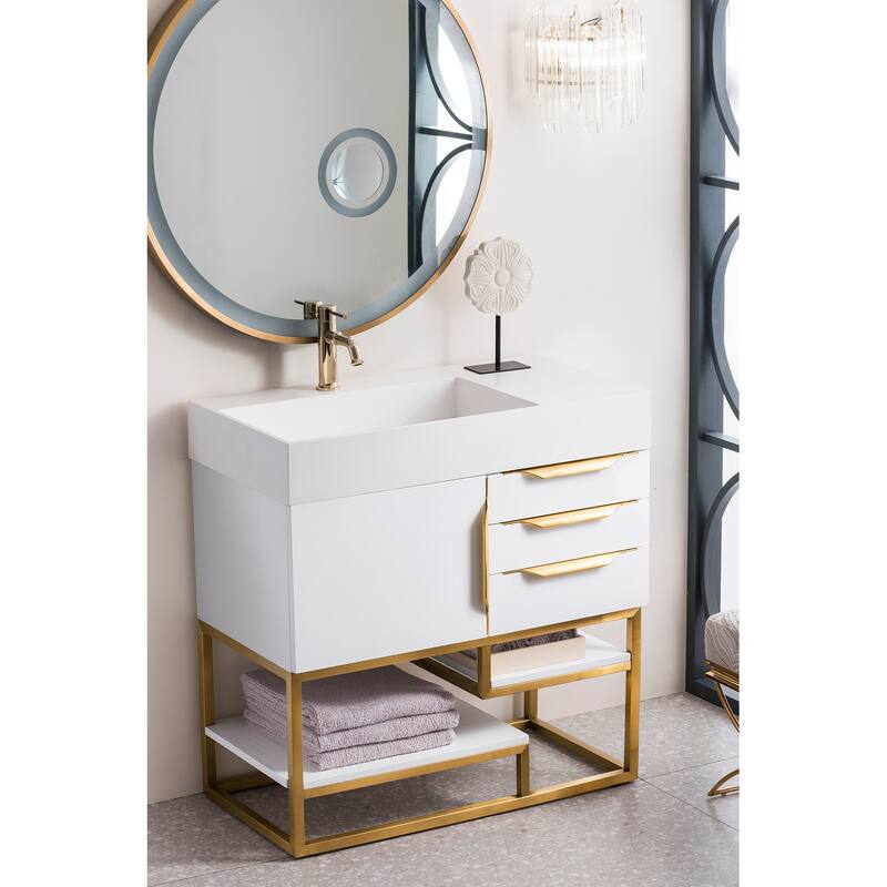 James Martin Vanities Columbia 36" Single Vanity, Glossy White with Radiant Gold Hardware