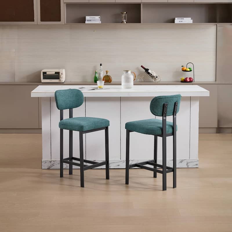 Bar Stools Set of 2, 26 Inch Modern Upholstered Fabric Counter Height Barstools - Antique Green