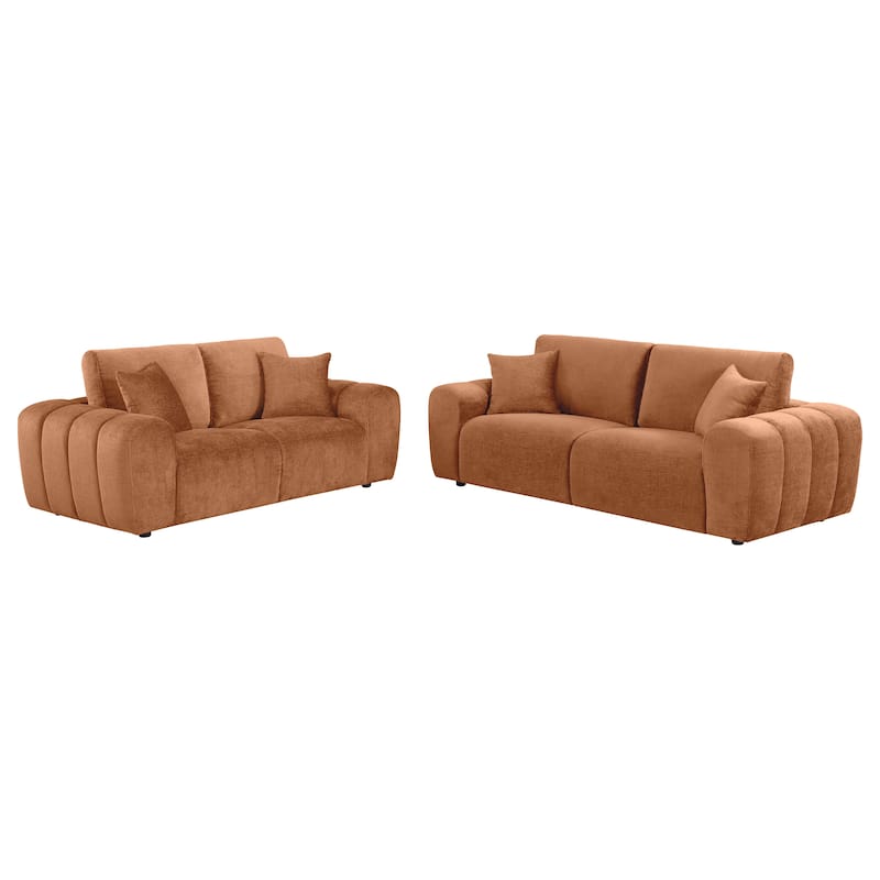 Burnett Chenille Upholstered Sofa Set - Burnt Orange - 2 Piece