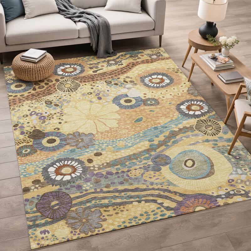 Machine Washable Indoor/ Outdoor Whimsy Floral Chantille Rug