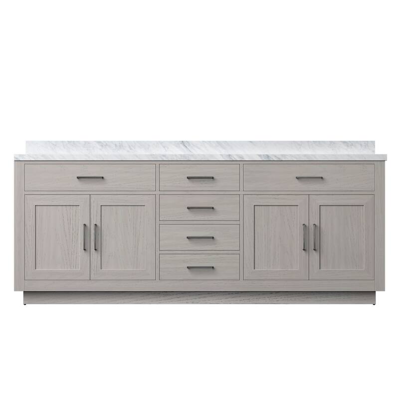 Abbey Bath Vanity with Carrara Marble Top and Sink - 84 inch - White Oak