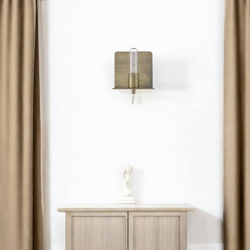 Modern Dull Gold Plug-In Wall Sconce with Shelf Steel Flush Mount Light Fixture LED Compatible - 6" H x 5" W x 5" D