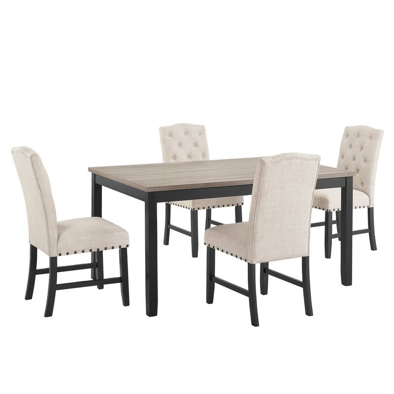 Phy 5pc Dining Table and Chairs Set, Nailheads, Tufted Beige, Brown, Black