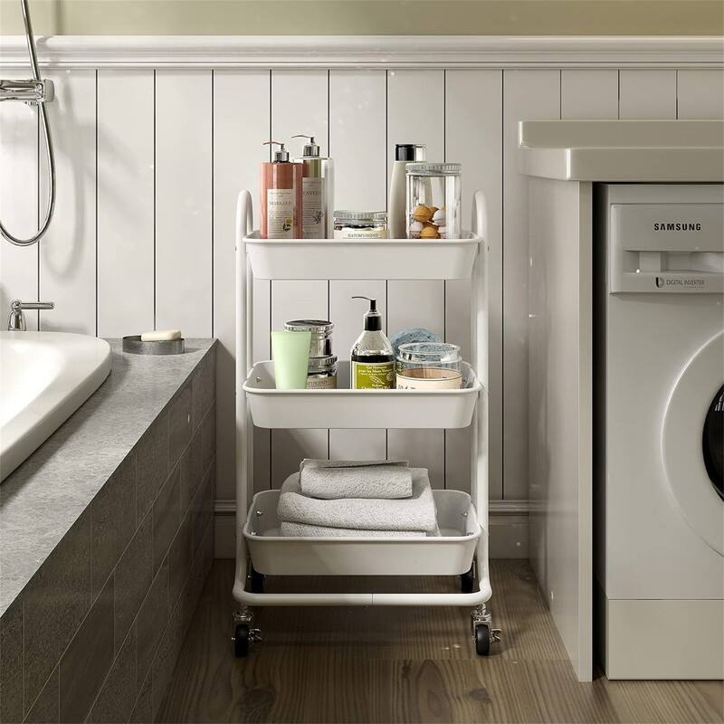 3-Tier Metal Utility Rolling Cart - 11.4"D x 18"W x 31.2"H