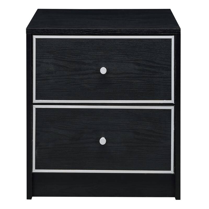 Black and Silver 2-Drawer Nightstand with Metal Glides