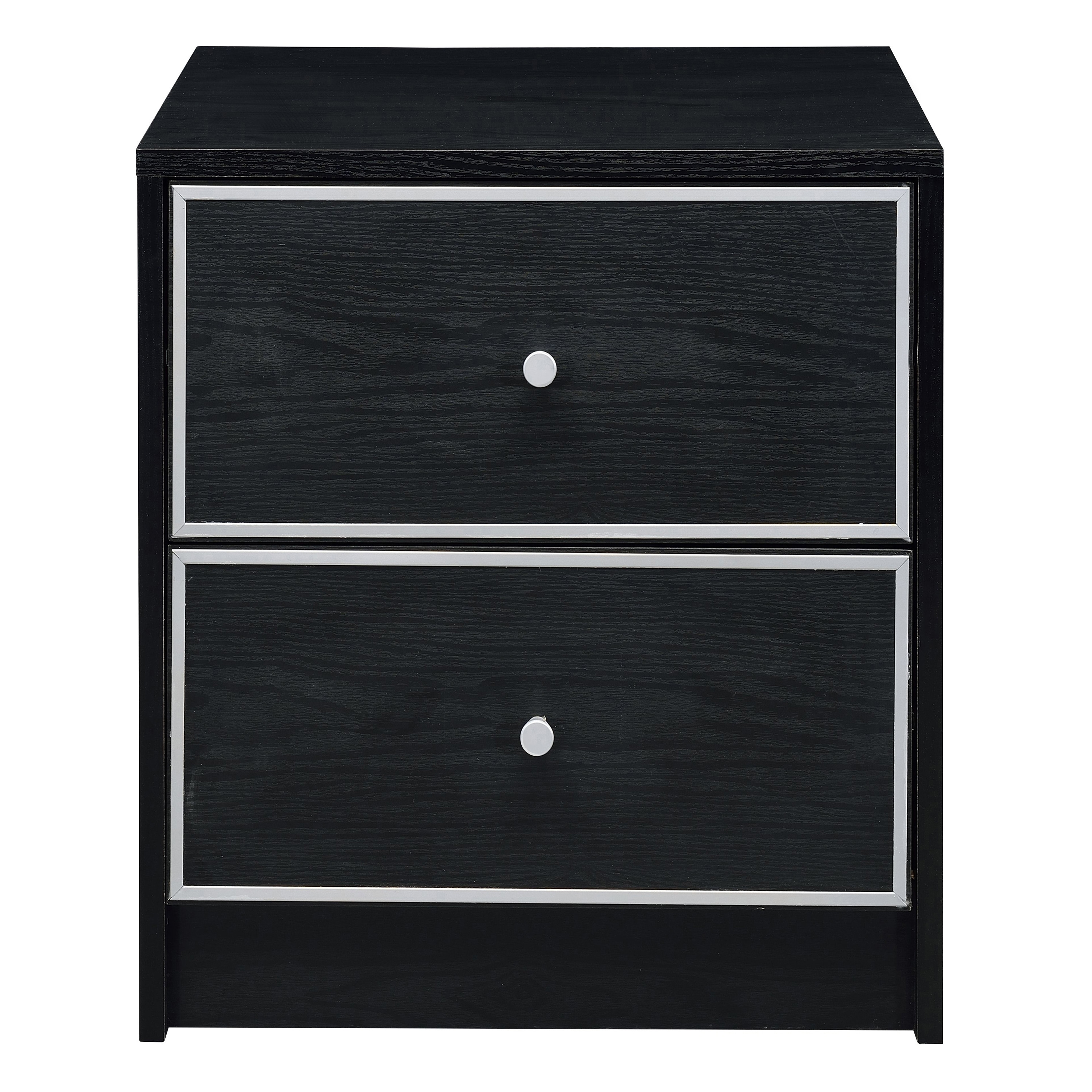 Two-Drawer Nightstand, Black And Silver Finish