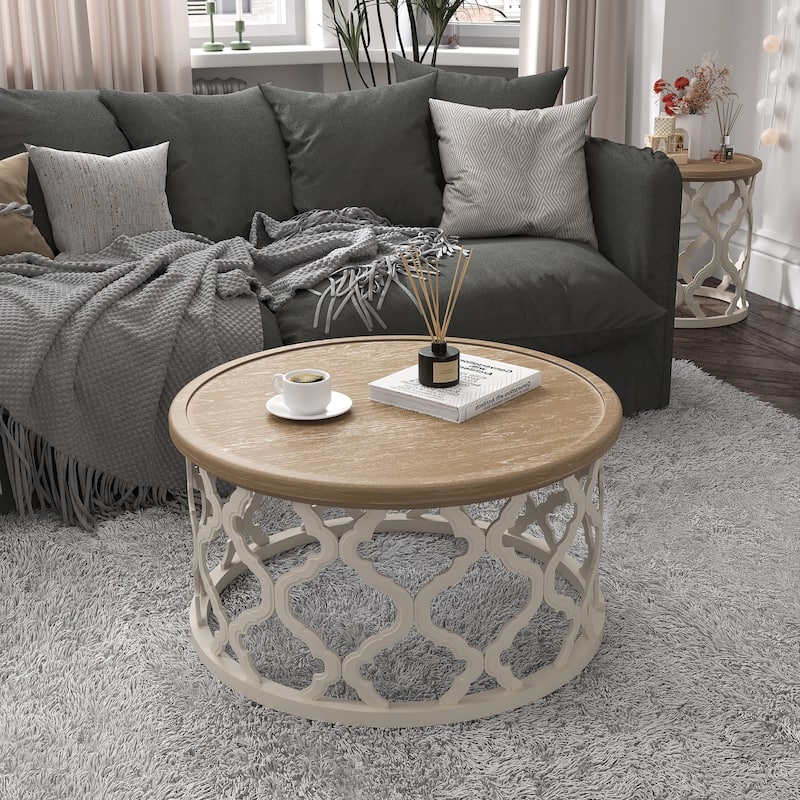 CO-Z 30" Rustic Farmhouse Round Coffee Table