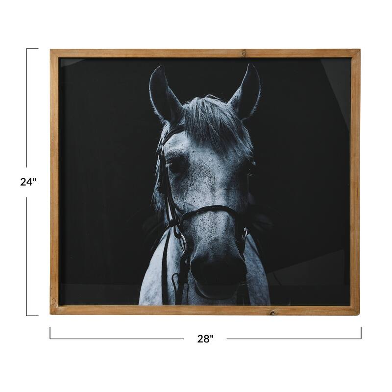 Horse Image Wall Décor, Black and White Horse Print with Wood Frame - Multi-Color