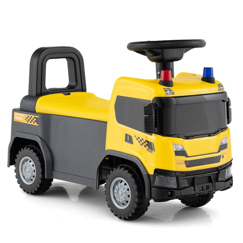Kids Ride-On Truck with Safety Steering and Sounds Lights for Indoor-Outdoor Play - 23" x 11" x 17" (L x W x H) - Yellow