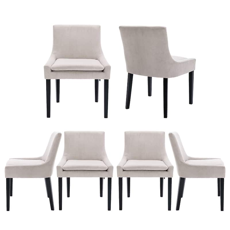 Mid-Century Modern Corduroy Upholstered Dining Chairs with Solid Wood Legs,Set of 2/4/6 - Set of 6 - Beige