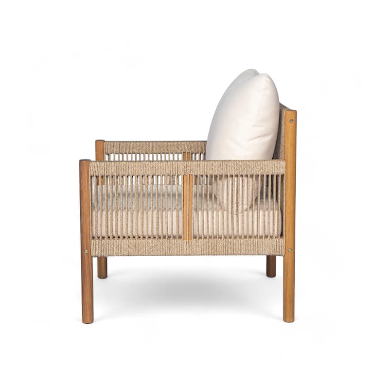 [Set of 2] Modern Outdoor Woven Lounge Chair with Solid Wood Frame and Comfortable Polyester Cushions, for Garden or Balcony