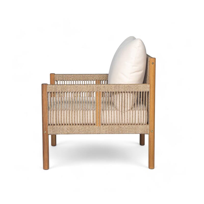 Set of 2 Outdoor Solid Wood Wicker Club Chair with Cushion, Patio Furniture Conversation Seat for Backyard Modern Woven Armchair