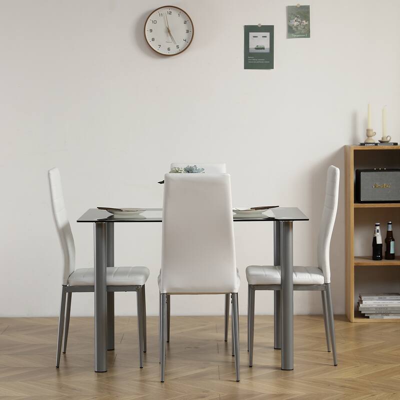 Transparent-Black Tempered Glass and Stainless Steel Dining Table - 43.3 x 27.6 x 28.9" (L x W x H)