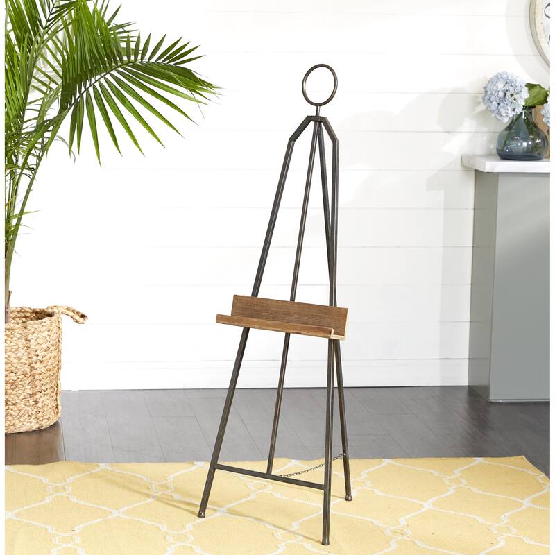 Metal Adjustable Display Easel with Chain Support and Wood Tray - Black - Roche River Decor