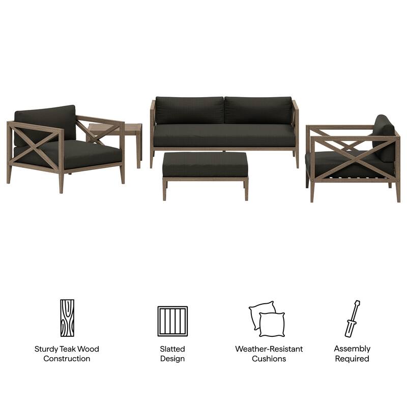 Northlake 5-Piece Outdoor Patio Teak Wood Furniture Set