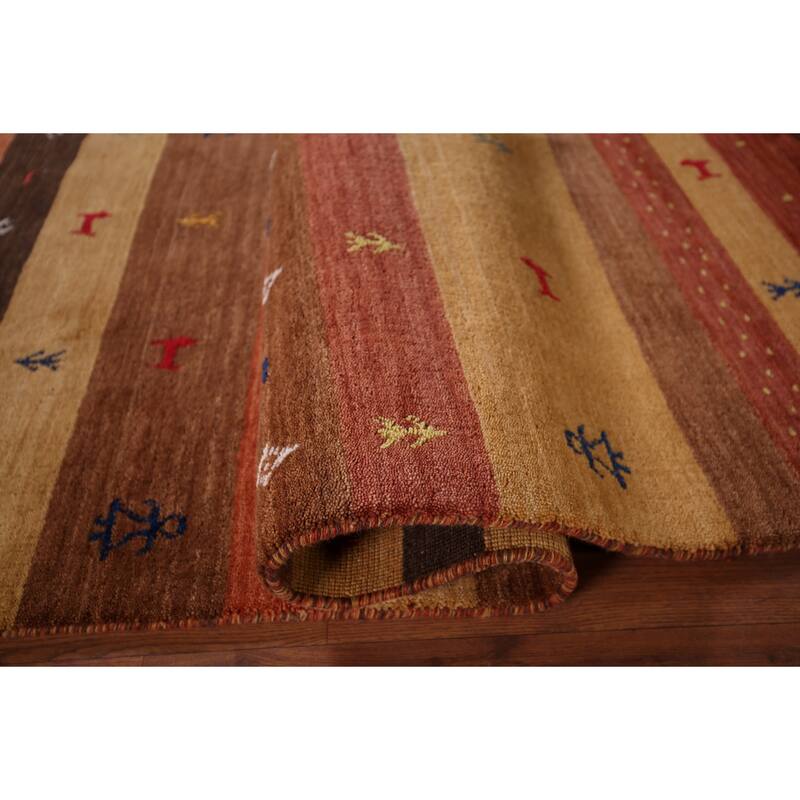 Striped Gabbeh Indian Area Rug Hand-Knotted Wool Carpet - 5'3"x 7'10"