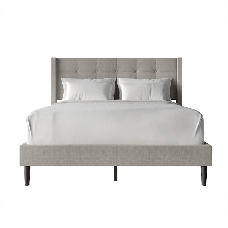 CraftPorch Elegance Wingback Upholstered Linen Bed - Grey - Full