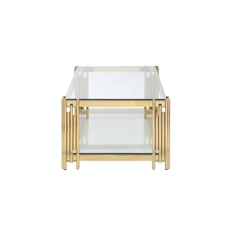 48" Wide Rectangular Coffee Table with Glass Top and Golden Stainless Steel Frame
