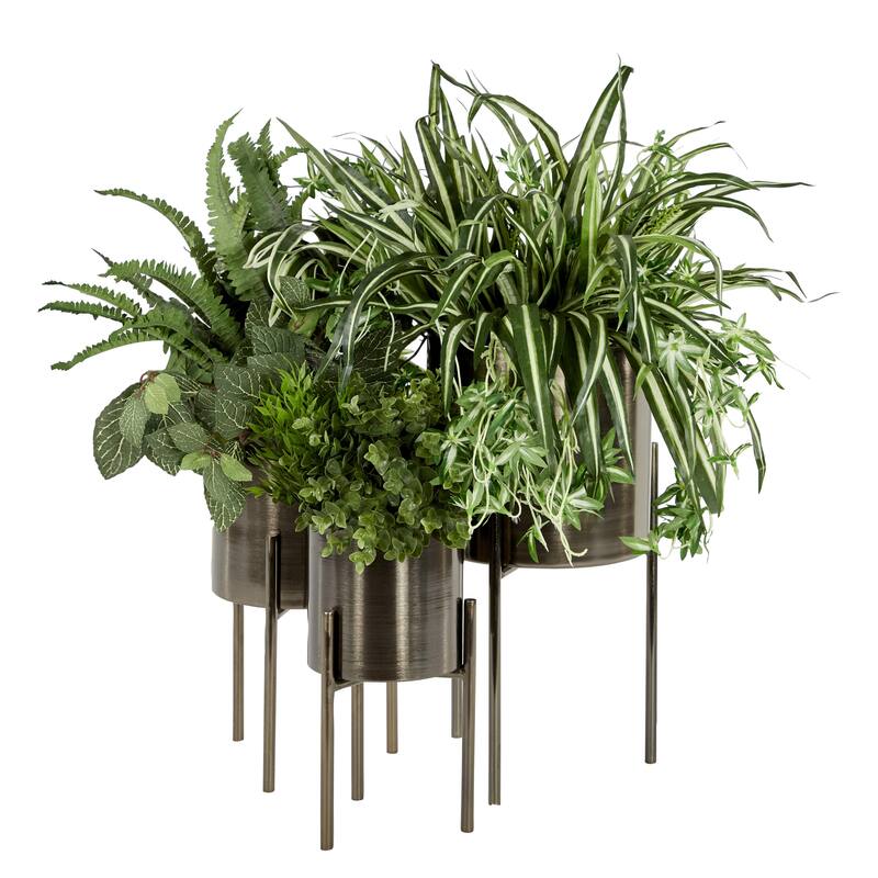 Metal Indoor Outdoor Planter with Removable Stand - Set of 3 Gold, Silver, Black, White, Teal, Yellow - Roche River Decor