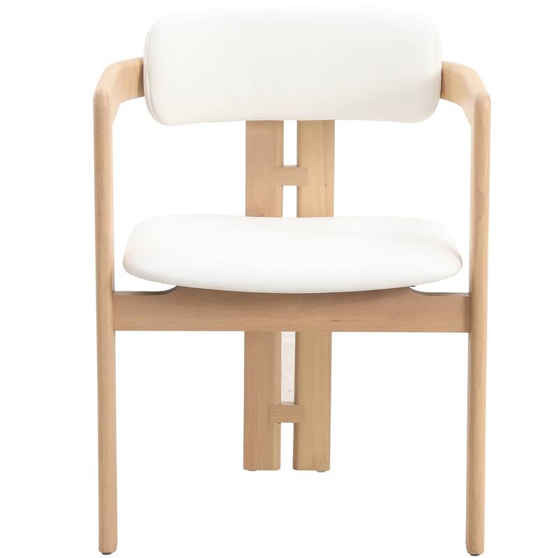 Dining Chairs Upholstered Leather Seats in Rubberwood Set of 2 Arm Chairs Open Back Design