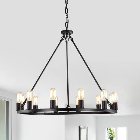 Liam 12-Light 35 Inch Round Wagon Wheel Chandelier