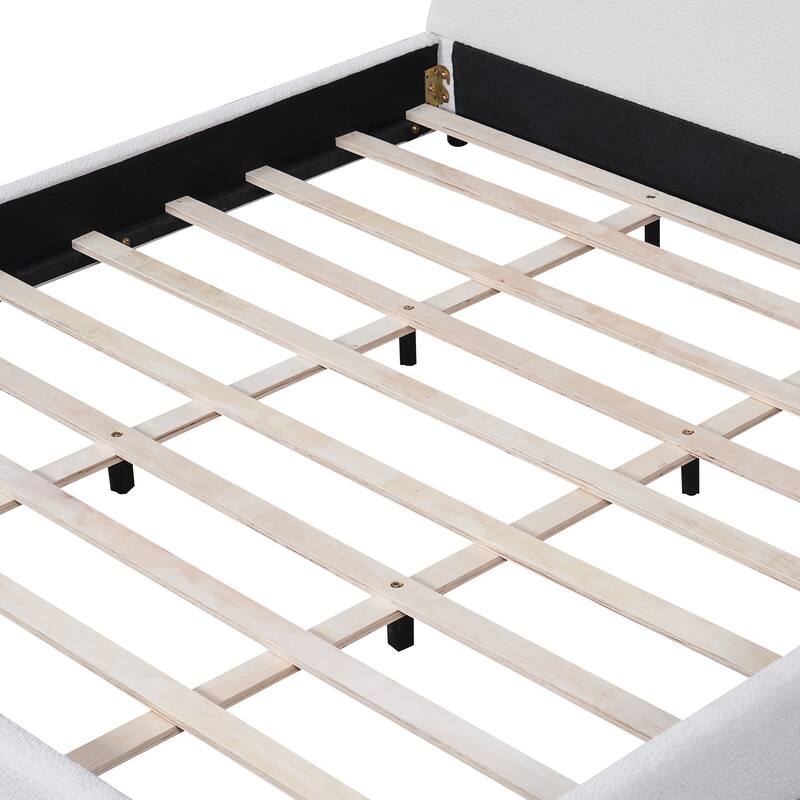 Roomfitters Modern King Bed Frame with Boucle Upholstery and Curved Round Headboard, Bedroom Decor, White
